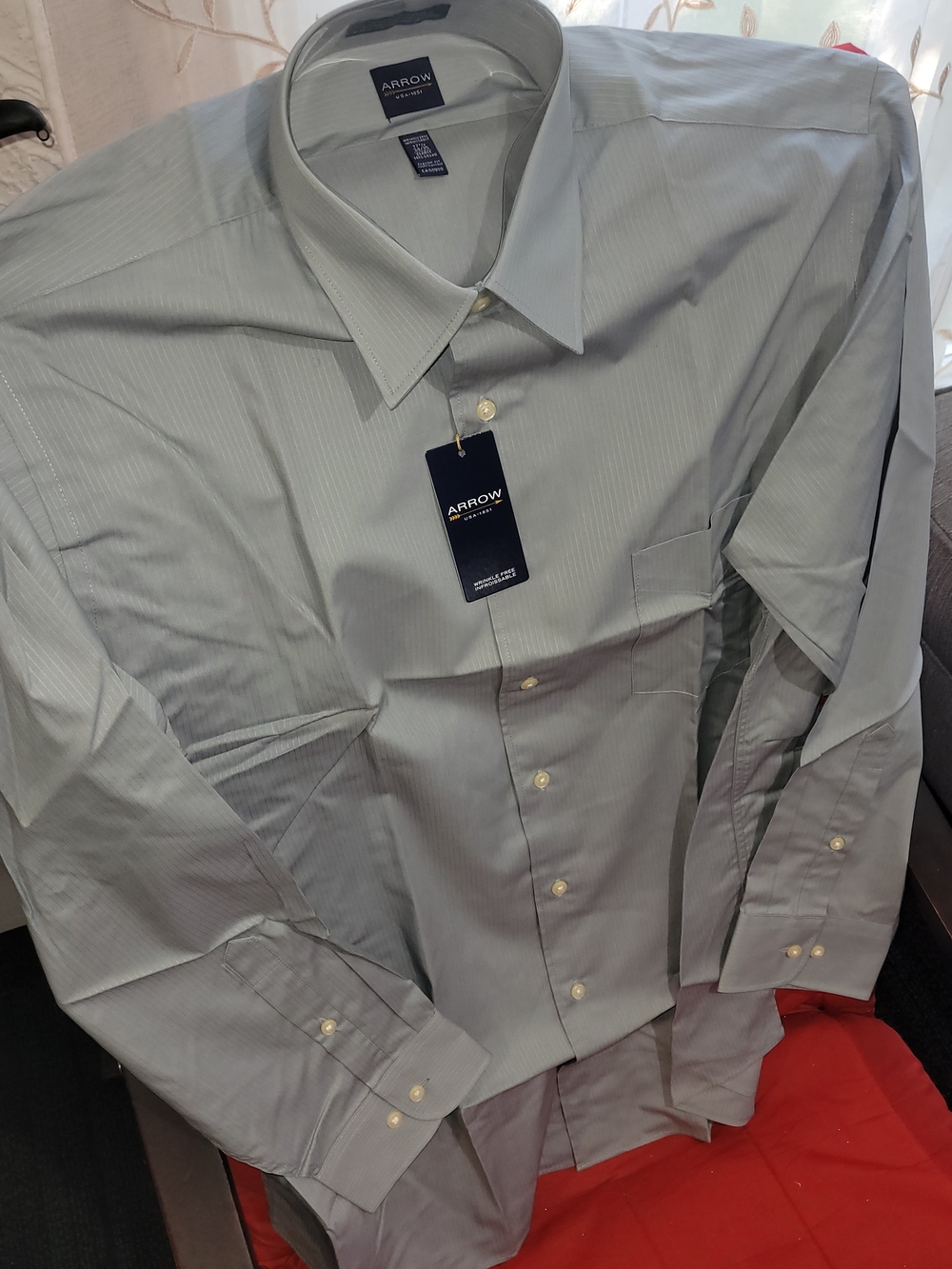 Arrow Men's Light Silver Pinstripe Dress Shirt